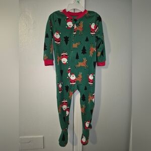 Carter's 2T Festive Green Footie with Santa and Reindeer